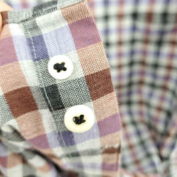 Peter Millar 100% Cotton Check Plaid Button Down Shirt L Gray/Red - Picture 15 of 16